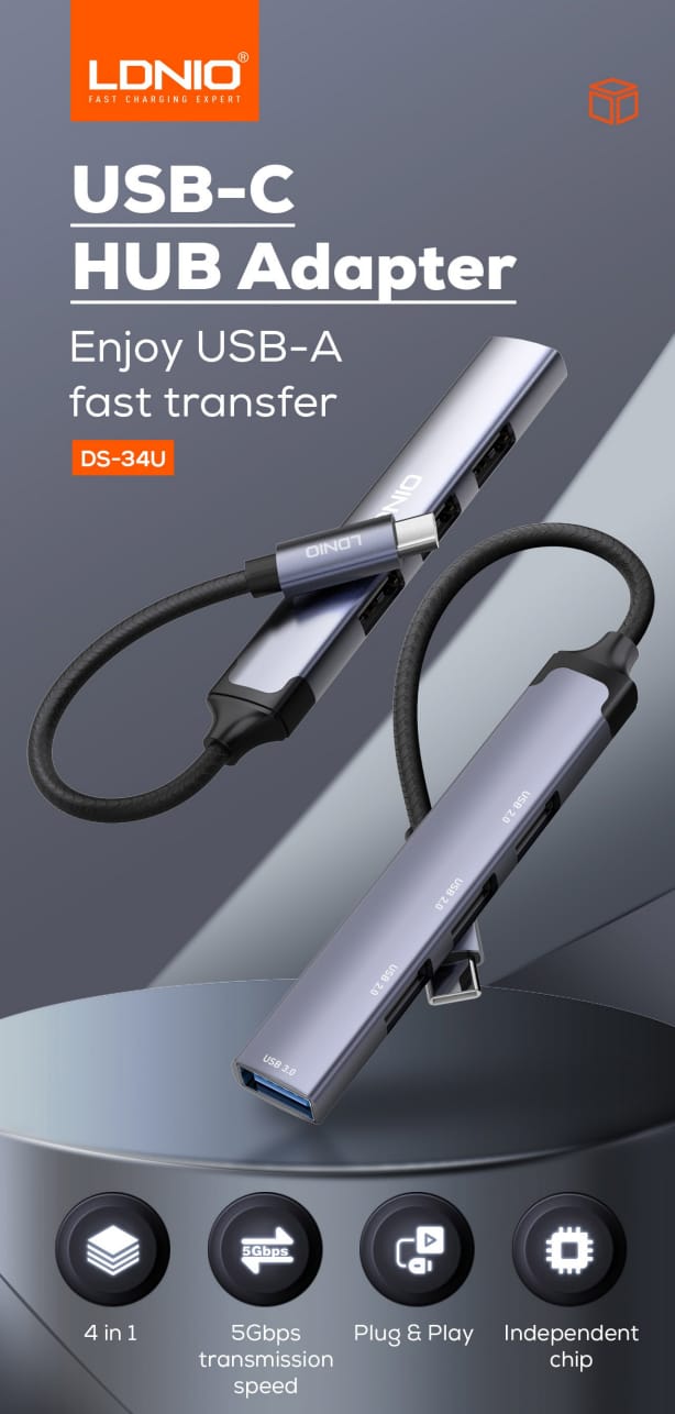 WhatsApp Image 2026-06-07 at 19.09.17 (5) LDNIO | DS-34U 4 in 1 usb c dock station Mini Converter - Image 1