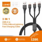 ⁦Ldnio | LC96u 3in1 Fast Charging Cable 1.2m USB to Lightning Micro-USB Type-C 5V/4.2A Max Nylon Braided USB Data Cable⁩ - الصورة ⁦2⁩