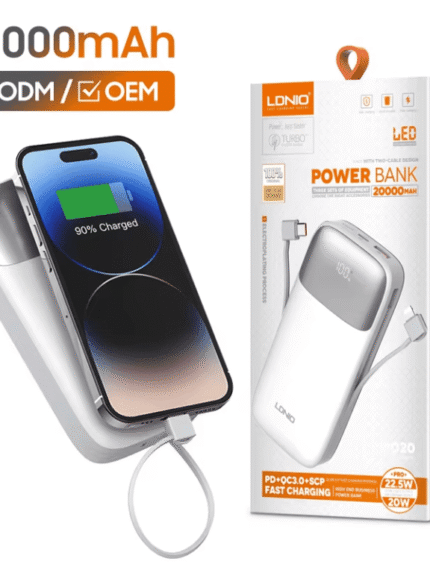 PQ20 | LDNIO 20000mAh Power Bank built-in dual cable 22.5w Fast charging