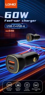 C103 | LDNIO 60W PD QC Super Fast Car charger with type-C Cable