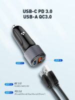⁦C510Q | 36W Dual USB Ports Fast Car charger with lightning to c cable⁩ - الصورة ⁦2⁩