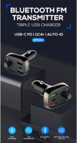 C704Q | LDNIO FM Transmitter Car Charger 3 USB PD QC 4+ Portable Phone Charger For Cars
