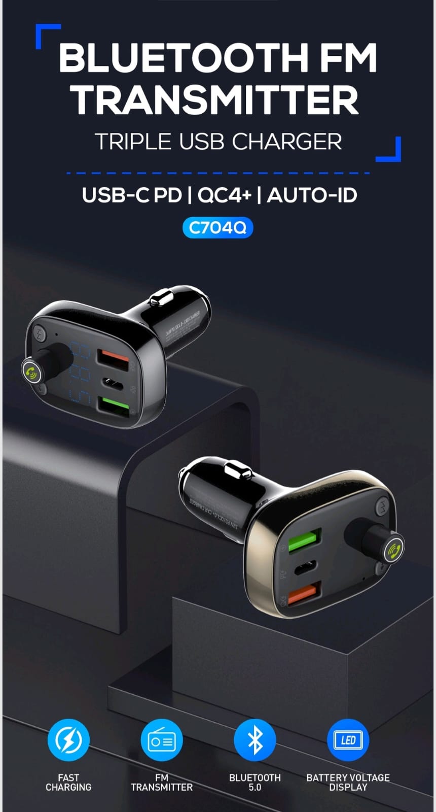WhatsApp Image 2026-06-07 at 15.28.26 (2) C704Q | LDNIO FM Transmitter Car Charger 3 USB PD QC 4+ Portable Phone Charger For Cars - الصورة 1