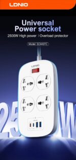 LDNIO SC4407C Power Strip 2500W with 4 AC Outlets, 2 USB-A & 2 USB-C