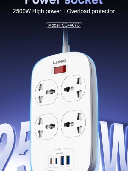 LDNIO SC4407C Power Strip 2500W with 4 AC Outlets, 2 USB-A & 2 USB-C
